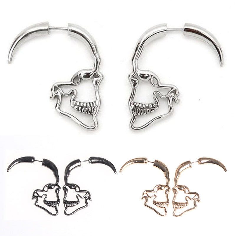 Punk silver skull earrings female models men's retro hollow earrings