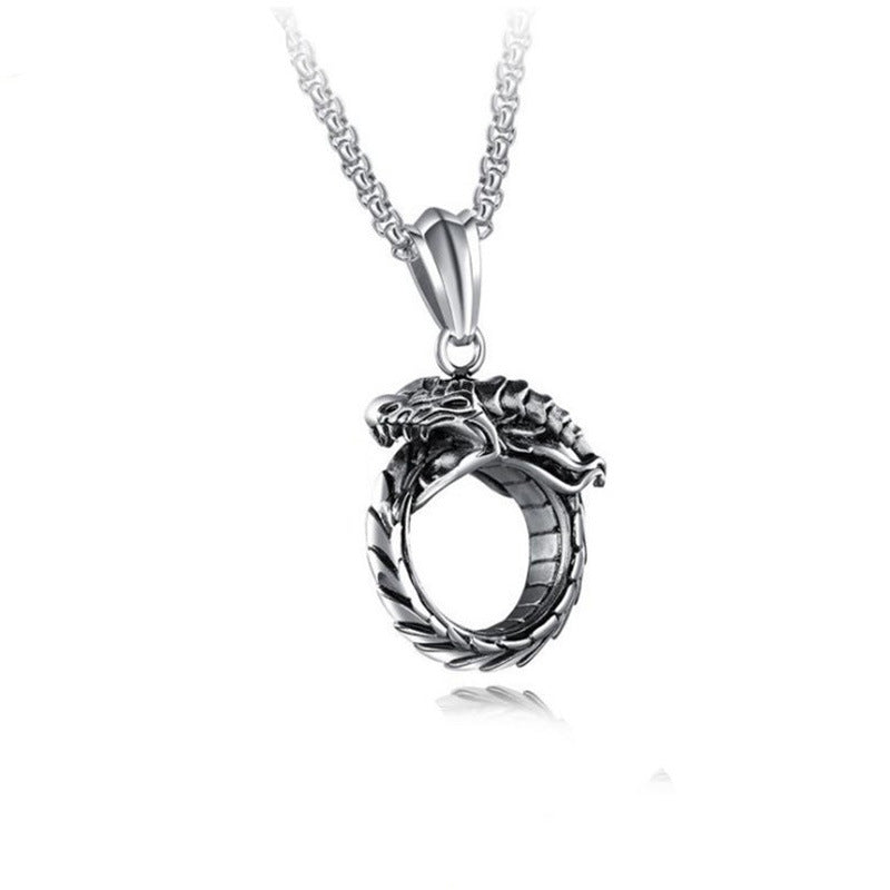 Hip Hop Pendant Ouroboros Necklace Men's Hipster Punk Jewelry Retro Personality Domineering Pendant Street Accessories