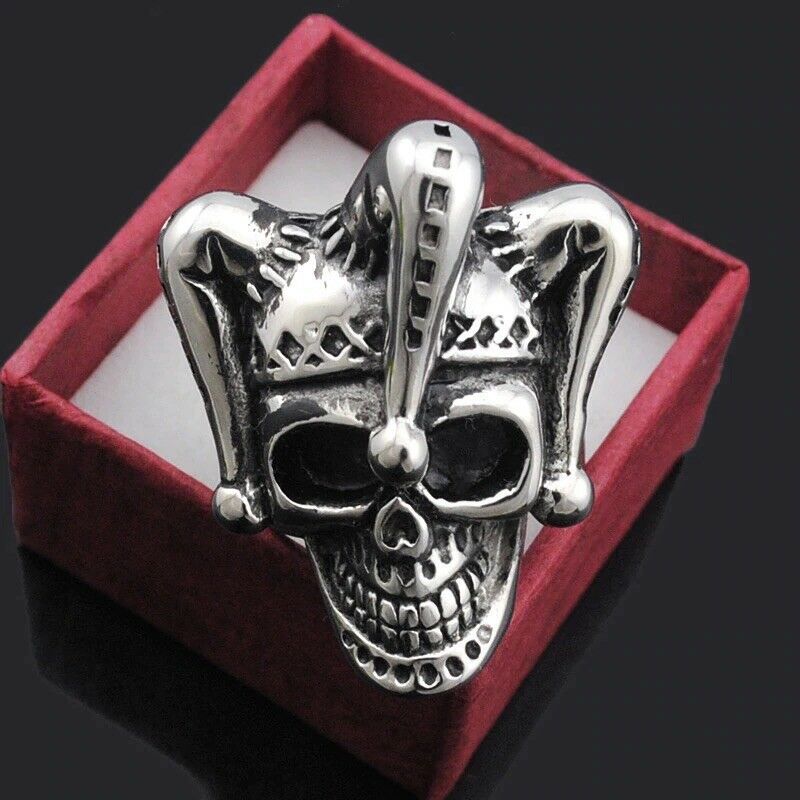 European And American Fashion Skull Head Imitation Stainless Steel Clown Ring Gothic Men's Jewelry Ring