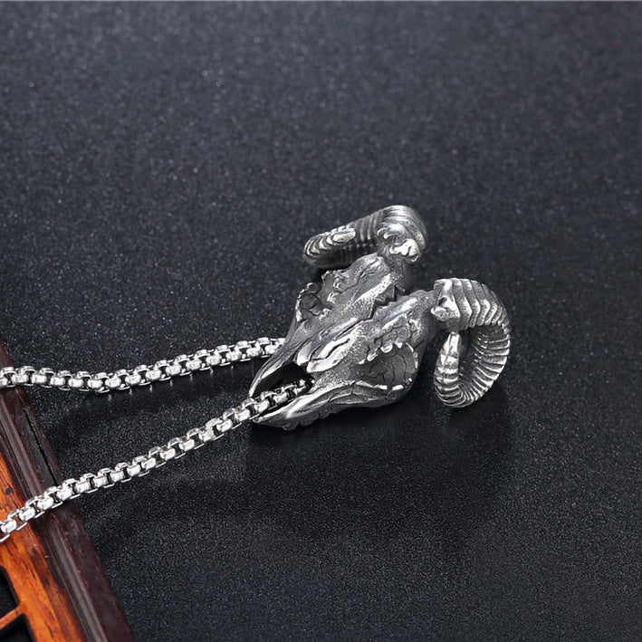 Popular Stainless Steel Necklace Exaggerated Punk Ram Head Skull
