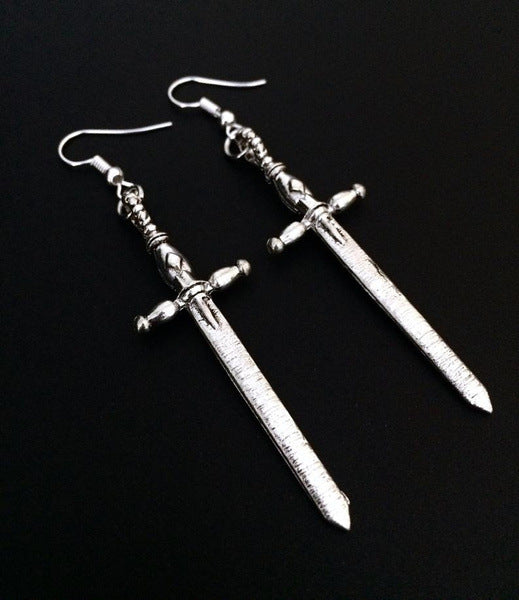 Retro Personality Dark Punk Metal Cross Sword Earrings