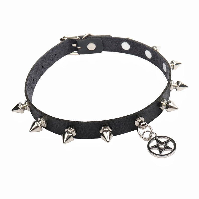 Dark Personality Punk Retro Harajuku Pentagram Leather Collar