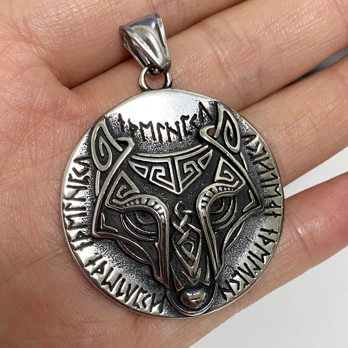 Hip Hop Viking Wolf Head Pendant Stainless Steel Necklace
