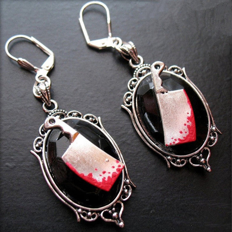 Gothic Bloody Cleaver Earrings Halloween Ornament