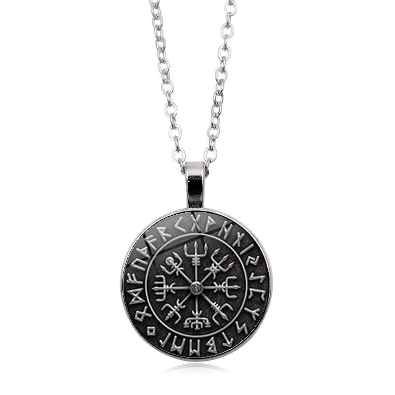Viking Odin Logo Compass Time Gem Necklace Sweater Chain
