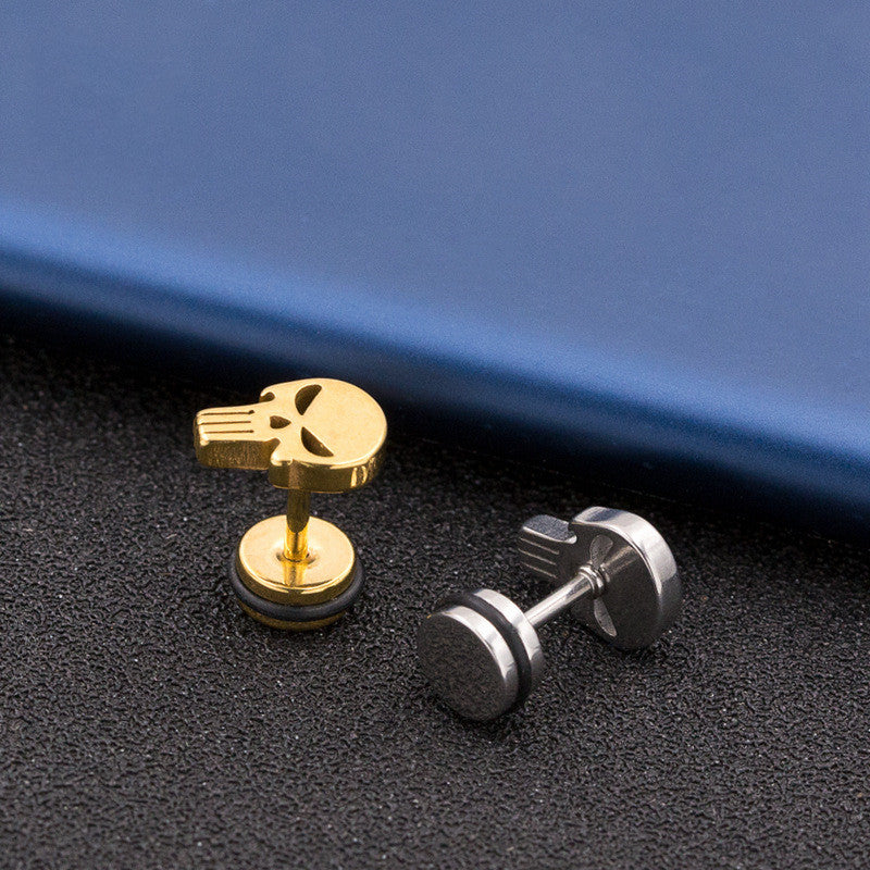 Skull Head Men's Titanium Steel Hypoallergenic Stud Earrings