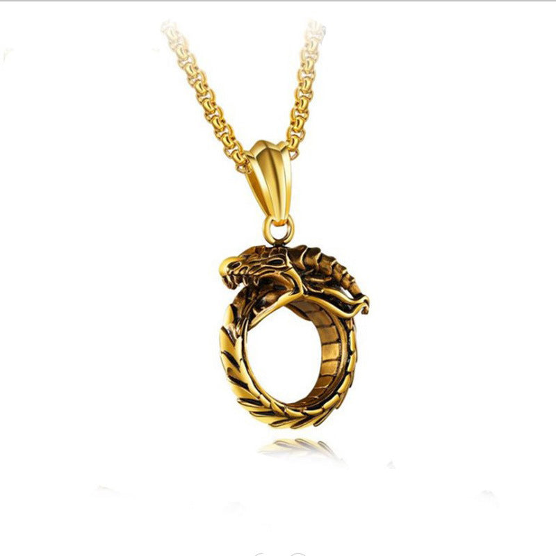 Hip Hop Pendant Ouroboros Necklace Men's Hipster Punk Jewelry Retro Personality Domineering Pendant Street Accessories