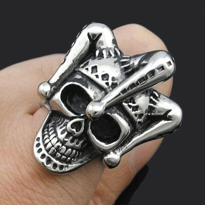 European And American Fashion Skull Head Imitation Stainless Steel Clown Ring Gothic Men's Jewelry Ring