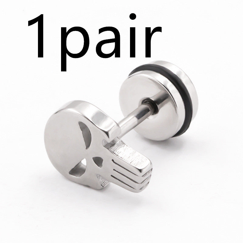 Skull Head Men's Titanium Steel Hypoallergenic Stud Earrings