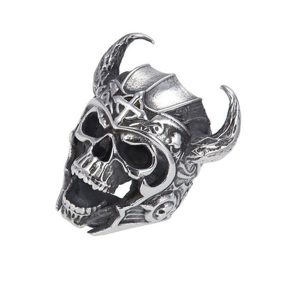 Skull Head Male Ring Horns Retro Ring