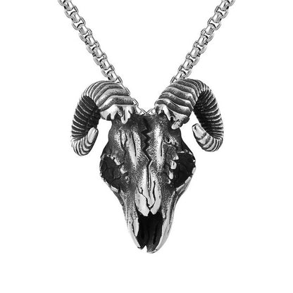 Popular Stainless Steel Necklace Exaggerated Punk Ram Head Skull