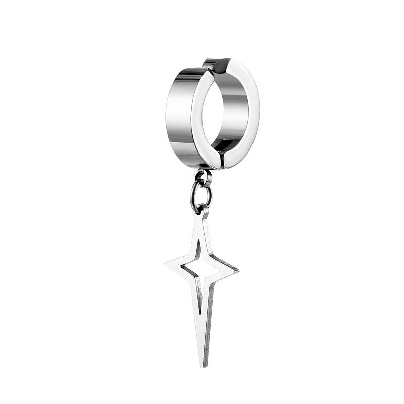Four-pointed Star Triangle Pendant Stainless Steel Ear Clip Jewelry