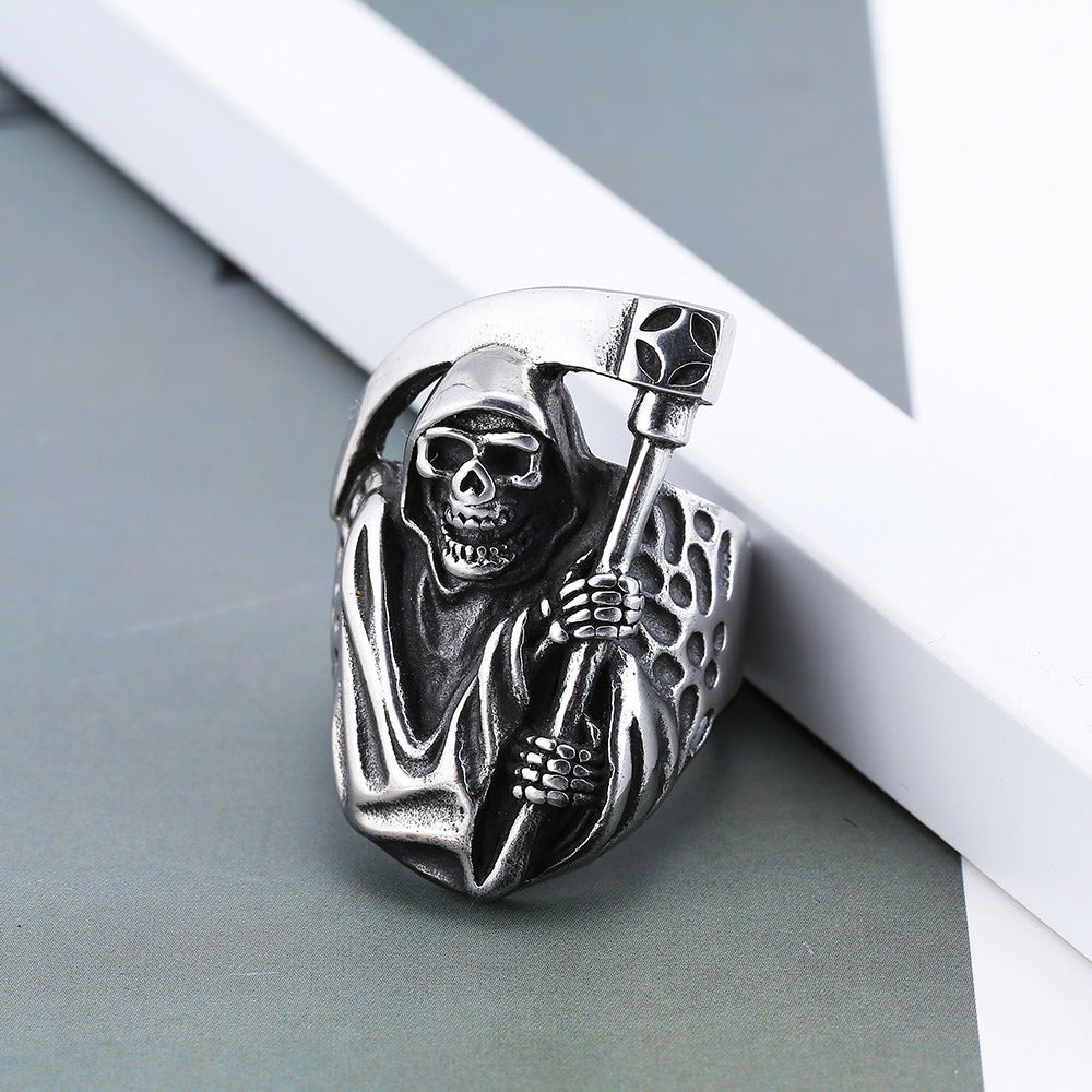 Personalized Retro Imitation Titanium Steel Ring Death Sickle Skull Men's Ring Jewelry