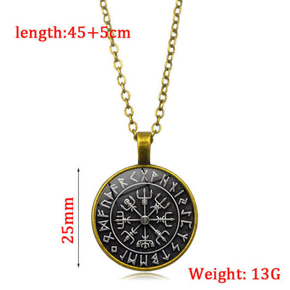 Viking Odin Logo Compass Time Gem Necklace Sweater Chain