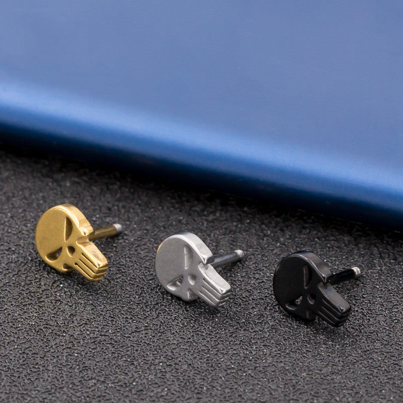 Skull Head Men's Titanium Steel Hypoallergenic Stud Earrings