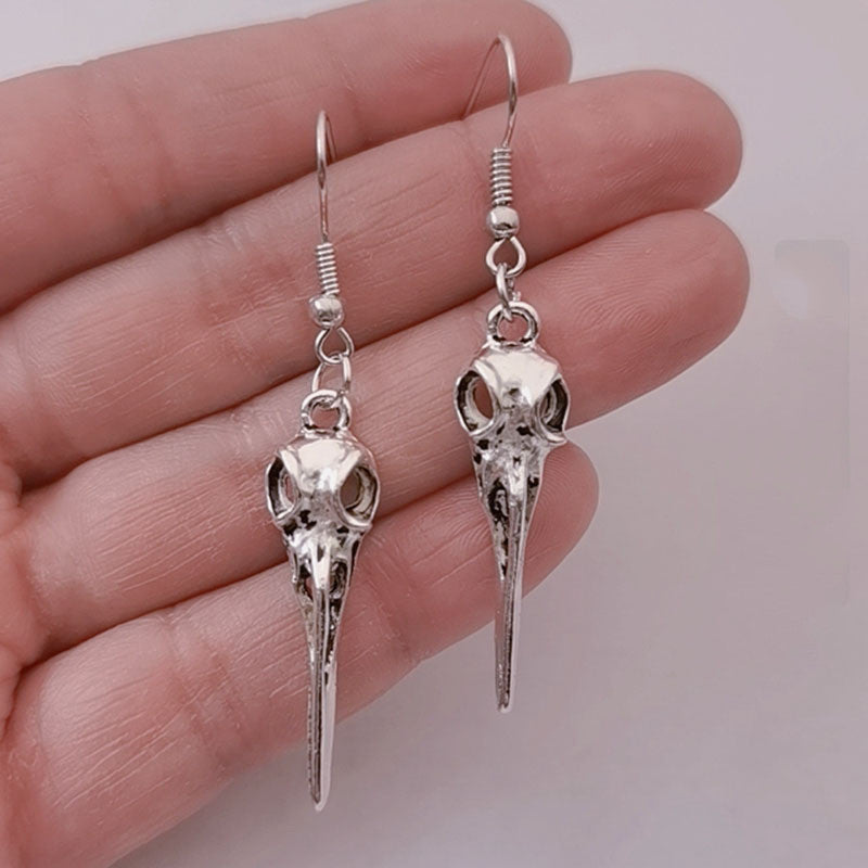 Jewelry Triple Moon Pentagram Skull Crow Head Earrings