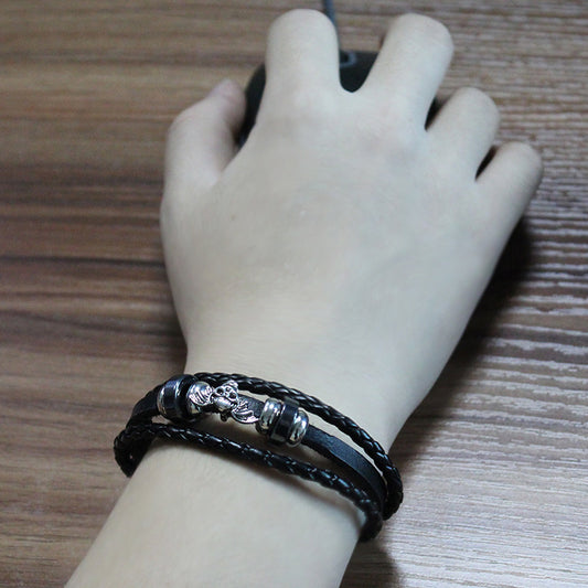 Men's Braided Bracelet Alloy Leather Ghost Head