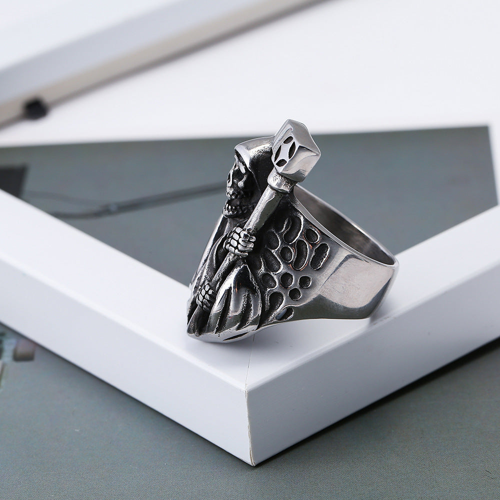 Personalized Retro Imitation Titanium Steel Ring Death Sickle Skull Men's Ring Jewelry