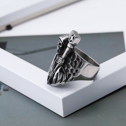 Personalized Retro Imitation Titanium Steel Ring Death Sickle Skull Men's Ring Jewelry